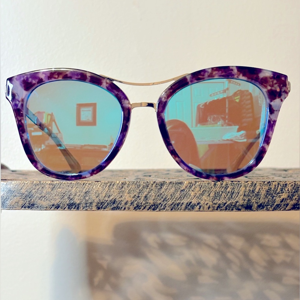 Guess Purple Marble Sunglasses with Blue Mirrored Lenses